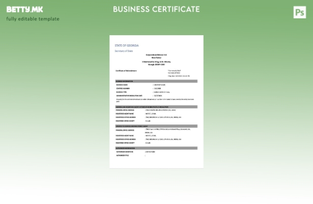 модерен стил САД Џорџија сертификат за враќање Шаблон Word и PDF, шаблон за верз